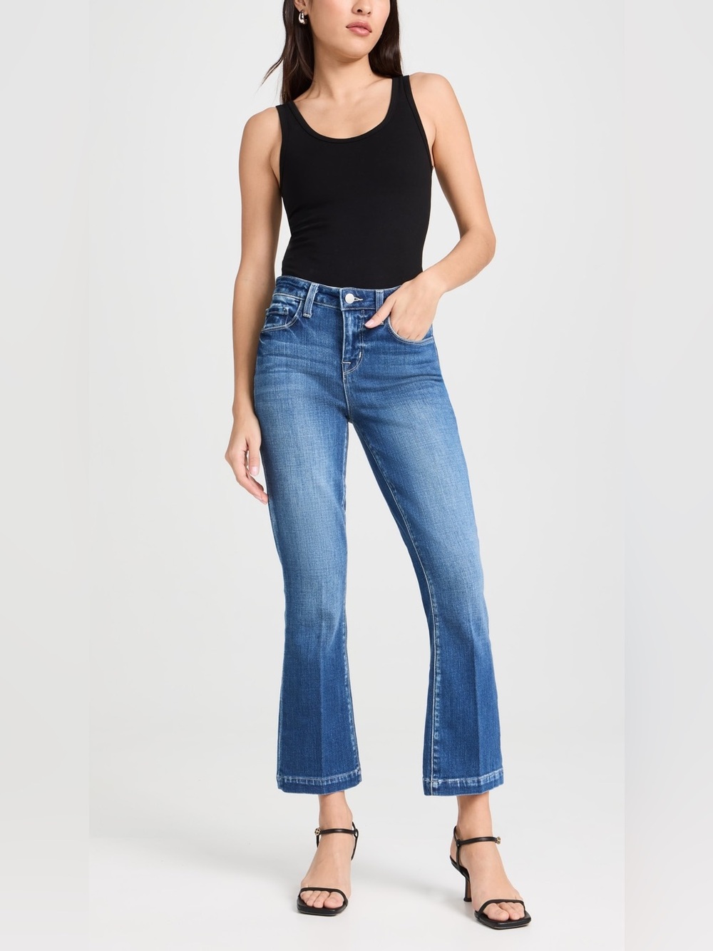 L’AGENCE Ali High Rise Slim Flare Jeans Maywood Stretch Denim Fading Whiskering